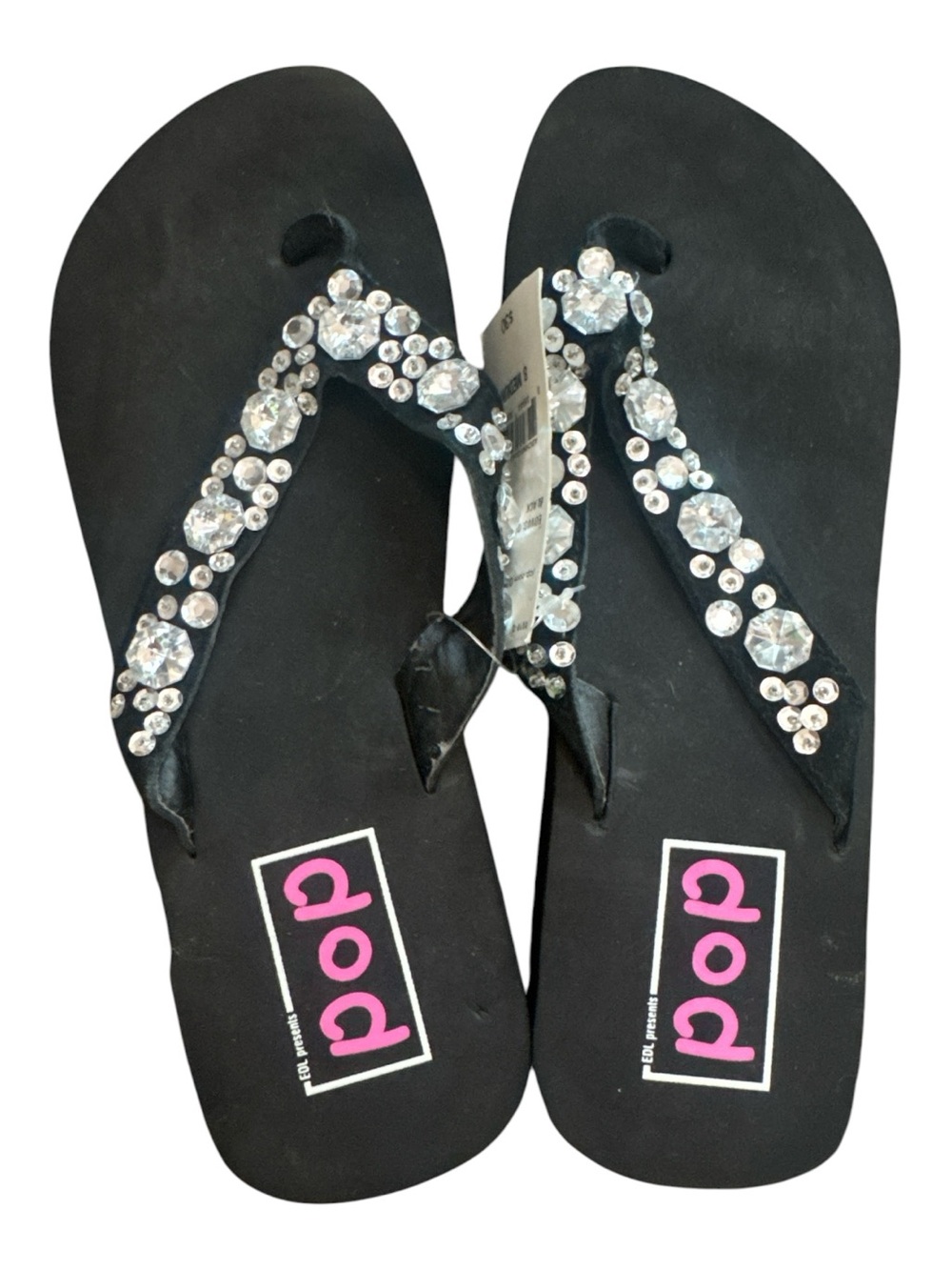 pop Black Rhinestone Embellished Women’s Flip Flop Sandals Bridal Party Bride